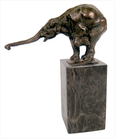 Elephant Bronze Sculpture On Marble Base 21.5CM